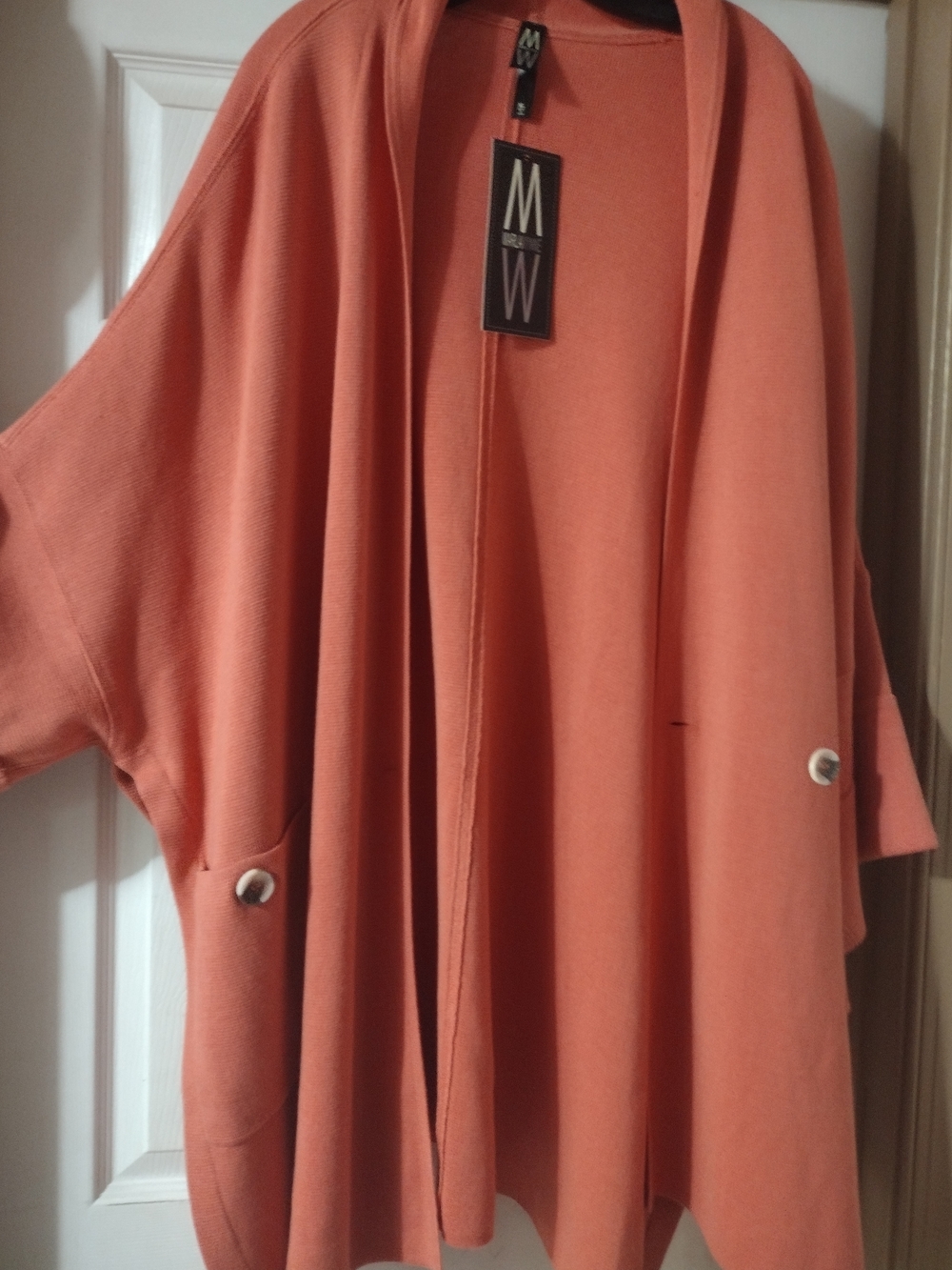 MarlaWynne Coral Open-Front Pocket Cardigan